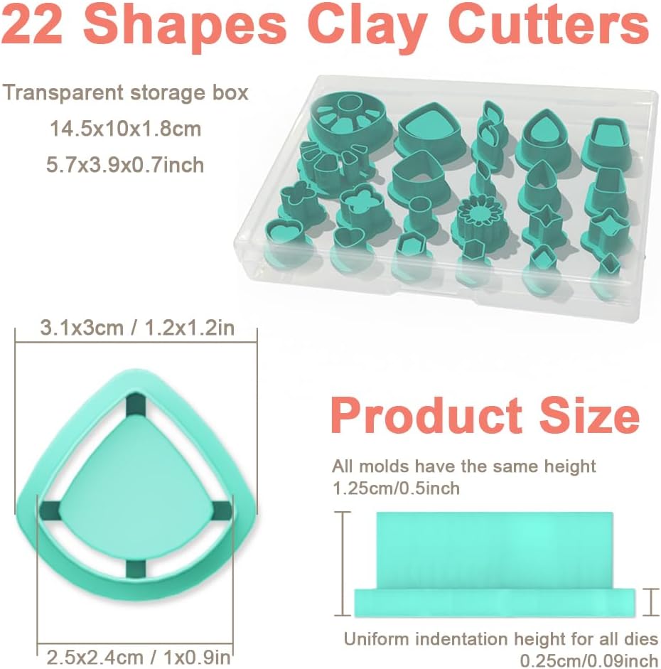 Polymer Clay Cutters - 22 Shapes Gemstone Earrings, Gemstone Polymer Clay Cutters for Jewelry, Earring Making Kit with Storage Box