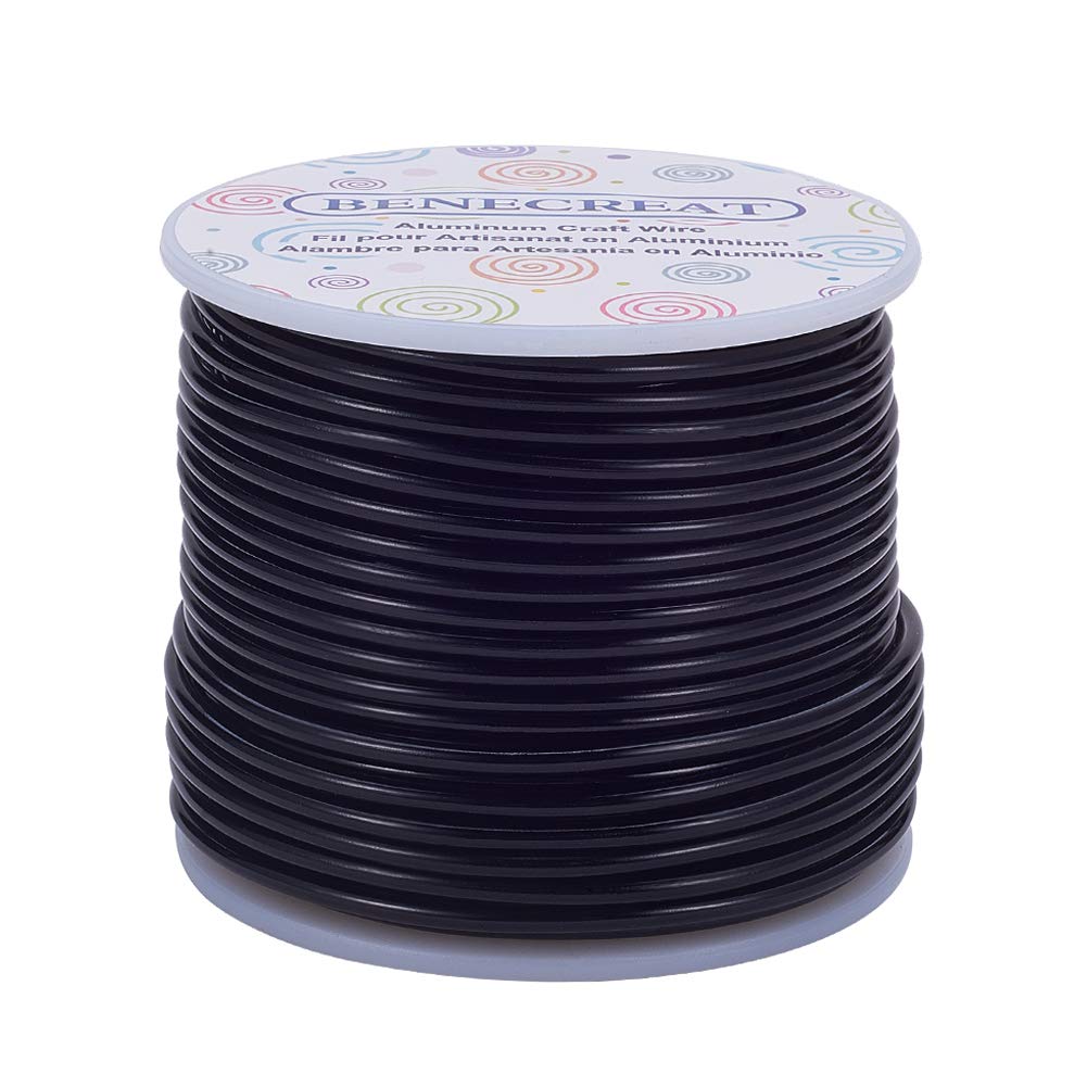 BENECREAT 10 Gauge Jewelry Craft Aluminum Wire 80 Feet Bendable Metal Sculpting Wire for Craft Floral Model Skeleton Making (Black, 2.5mm)