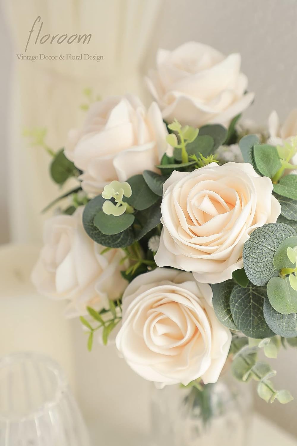 Floroom Artificial Flowers 20pcs Real Looking Cream High-Centered Foam Fake Roses with Stem for DIY Wedding Bouquets Bridal Shower Centerpieces Floral Arrangements Party Tables Home Decorations