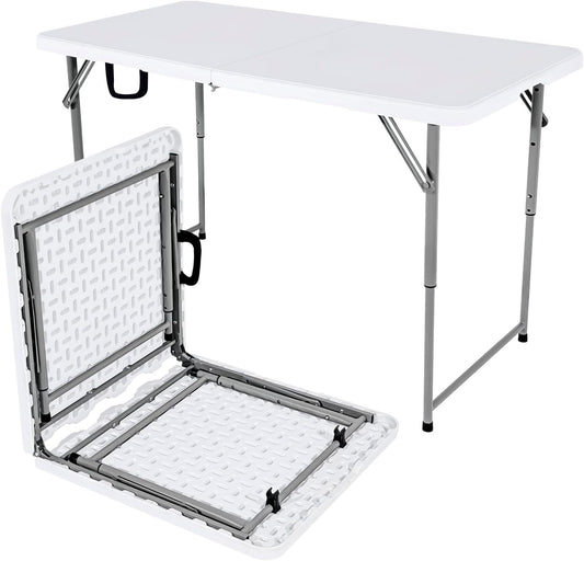 2-PCS 48" W x 24" D x 29.5" H - 4FT White Folding Table Heavy Duty Portable, Plastic Folding Utility Folding Table for Camping, Picnics & Parties