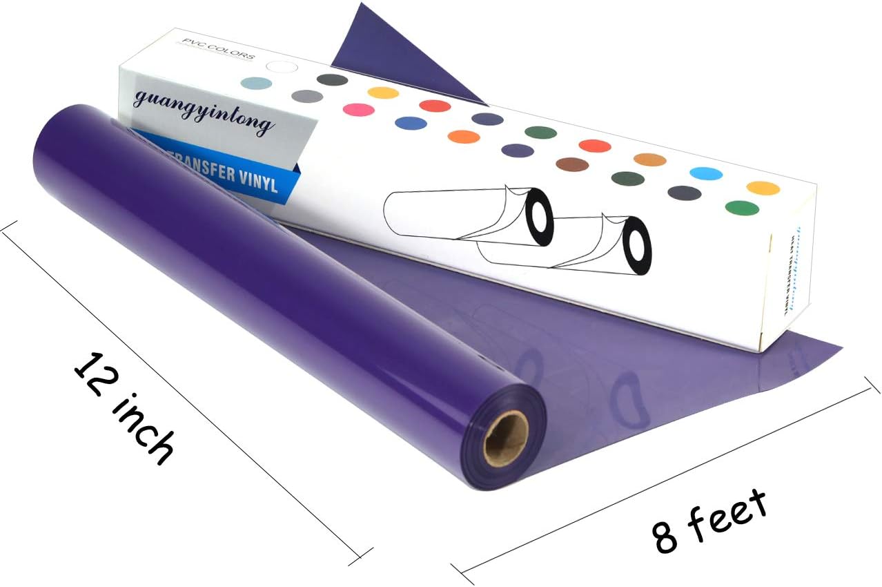 Guangyintong Purple Heat Transfer Vinyl HTV Rolls, 12" x 8ft Iron on Vinyl for T-Shirts, Glossy Surface HTV for All Cutter Machines, Easy to Cut & Weed for Heat Design