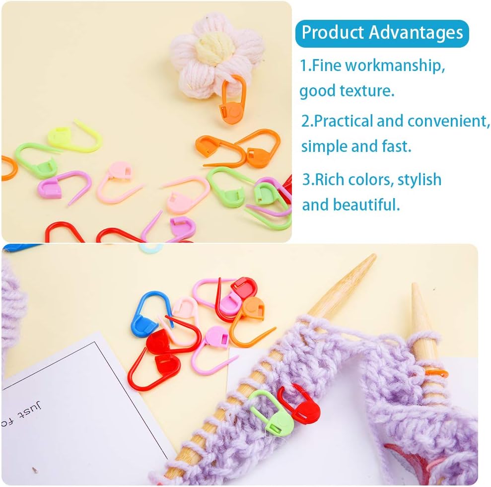 LUNARM 340 Pcs Stitch Ring Markers and Colorful Knitting Crochet Locking Counter Stitch Needle Clips with 2 Storage Boxes for Handicraft Weaving Sewing