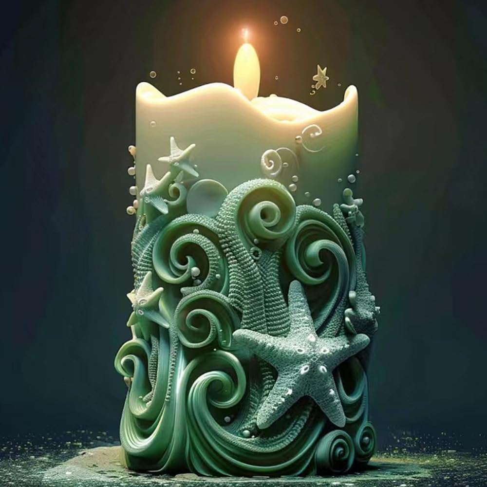 Starfish Shell Cylindrical Candle Mold, Marine Conch Silicone Mold, Wave Epoxy Resin Casting Mold, Chocolate Fudge, DIY Wax Soap, Candle Making Process Essential Materials C