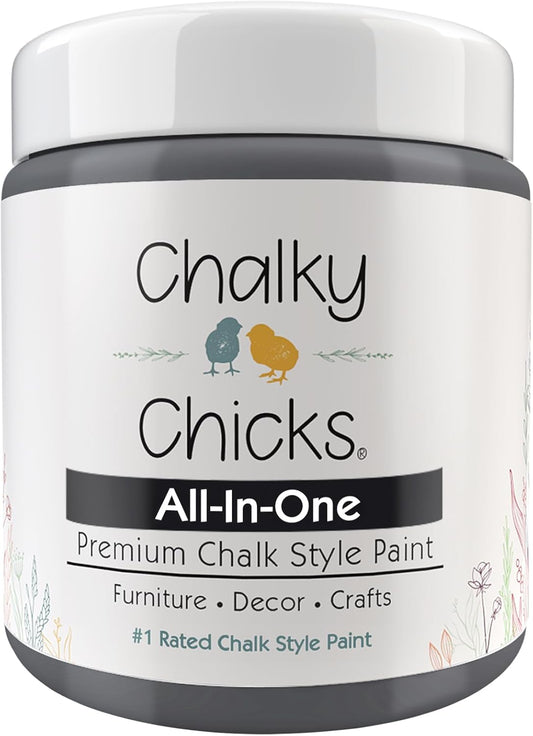 Chalky Chicks All-in-One Chalk Paint for Furniture or Cabinet - 4Fl Oz - Matte Finish Nailed It (Blueish Gray) for Metal, Wood Furniture Paint - No Sanding All-in-One for Home Decor & Crafts, USA Made