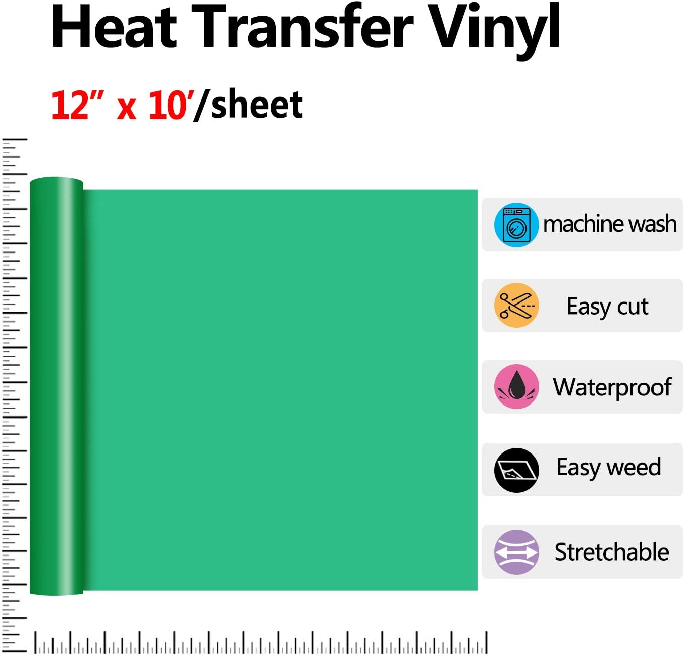 RENLITONG Light Green HTV Iron on Vinyl 12Inch by 10ft Roll Heat Transfer Vinyl for T-Shirt HTV Rolls for All Cutter Machine - Easy to Cut & Weed for Heat Transfer Design