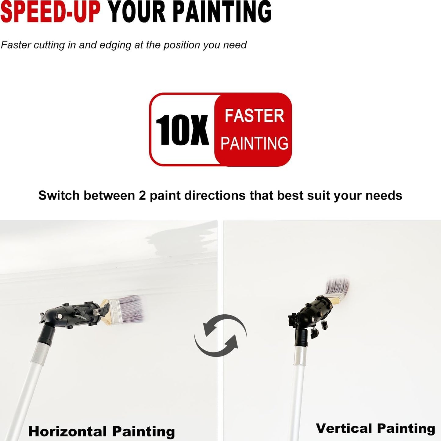 Multi Angle Paint Brush Extender V2, Long Handle Paint Brush, Extension Pole Attachments for Paint Roller, Paint Edger Tool for High Ceilings, Corner Painting Tool for Paint Extension Pole (Black)