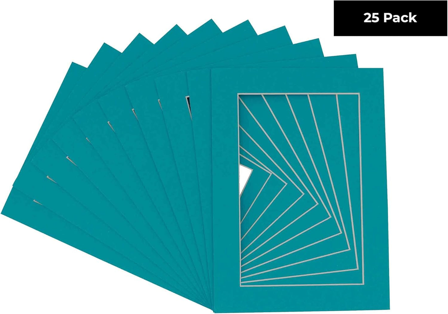Pack of 25 Acid Free 8.5x11 Mats Bevel Cut for 7x9 Photos - Teal Blue Precut Matboards With Backing Boards and Clear Photo Mat Bags For Pictures, Photos, Framing - 4-ply Thickness