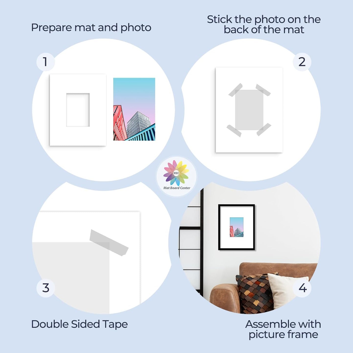 MBC Mat Board Center, 5 Pack 11x14 for 5x7 White Picture Mats Frame Mattes, Bevel Cut, Acid Free, 4-ply Thickness