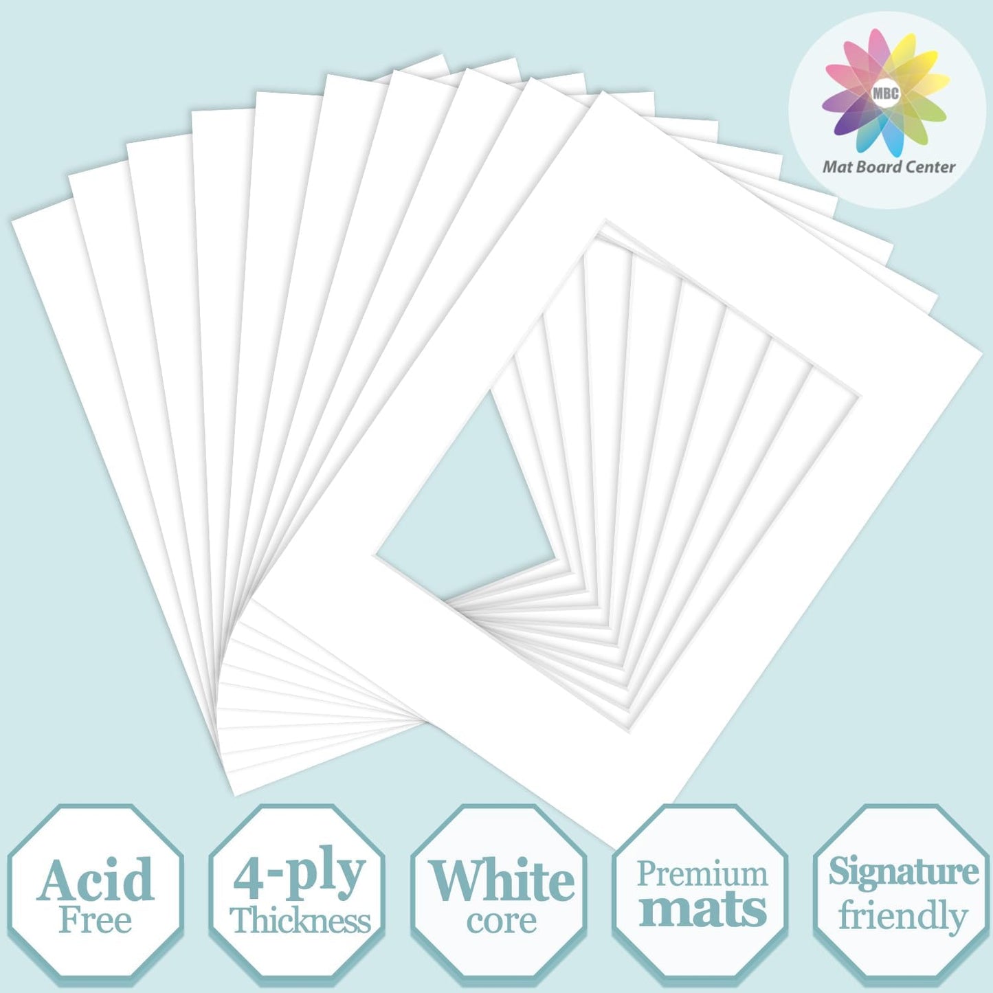 MBC Mat Board Center, 10 Pack 12x16 for 8.5x11 White Picture Mats Frame Mattes, Bevel Cut, Acid Free, 4-ply Thickness