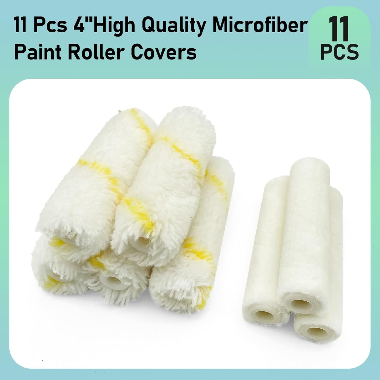 11 Pack Paint Roller Kit, 4 Inch Microfiber Paint Roller Covers, Mini Wool Blend Paint Rollers with Tray, Small Roller Brush Kit for Painting Walls, Doors, Cabinets