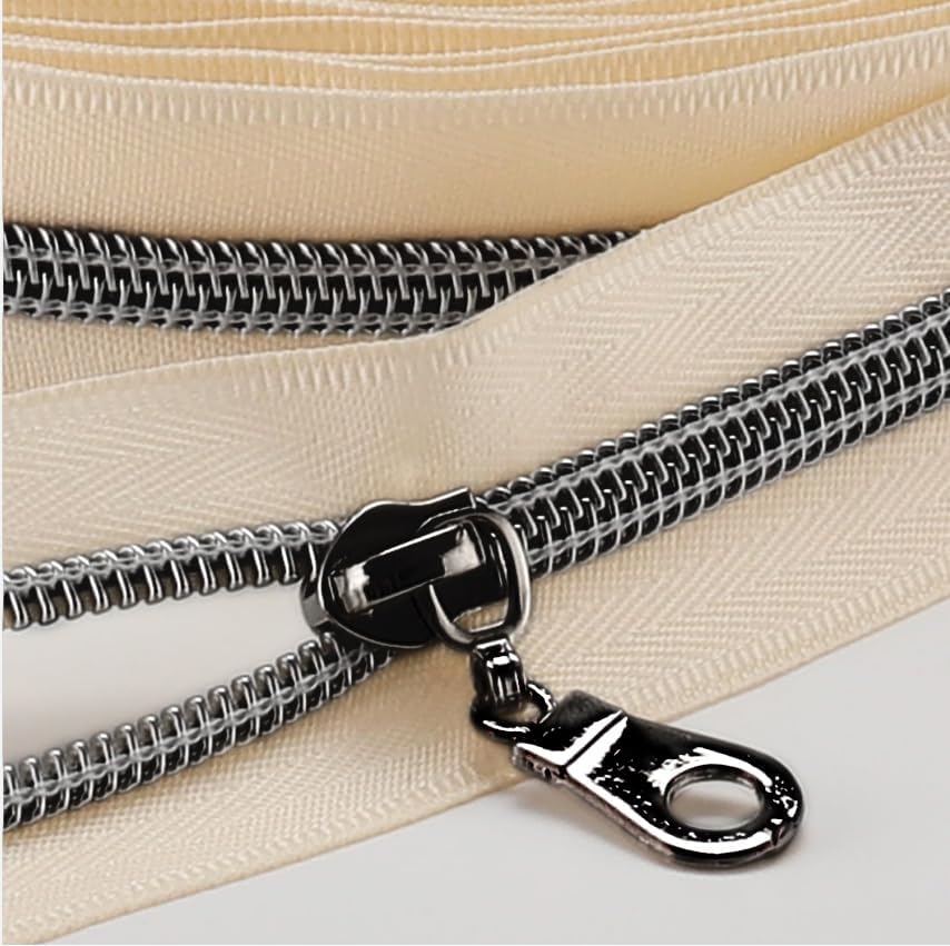 The Yards Bulk Zipper(#5), Beige Nylon Coil with Gunmetal Teeth, 10PCS Sliders for DIY Sewing Craft Bags