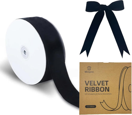 15 Yards Velvet Ribbon 1-1/2 Inch Single Face Black Velvet Ribbon Spool Prefect for Wedding, Ribbons for Gift Wrapping, Christmas Tree Ornaments Wreath Hair Bows, Ribbons for Crafts