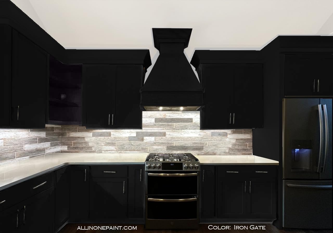 ALL-IN-ONE Paint, Durable cabinet and furniture paint. Built in primer and top coat, no sanding needed. Includes our 30 featured color card - Iron Gate (black), 8oz Sample