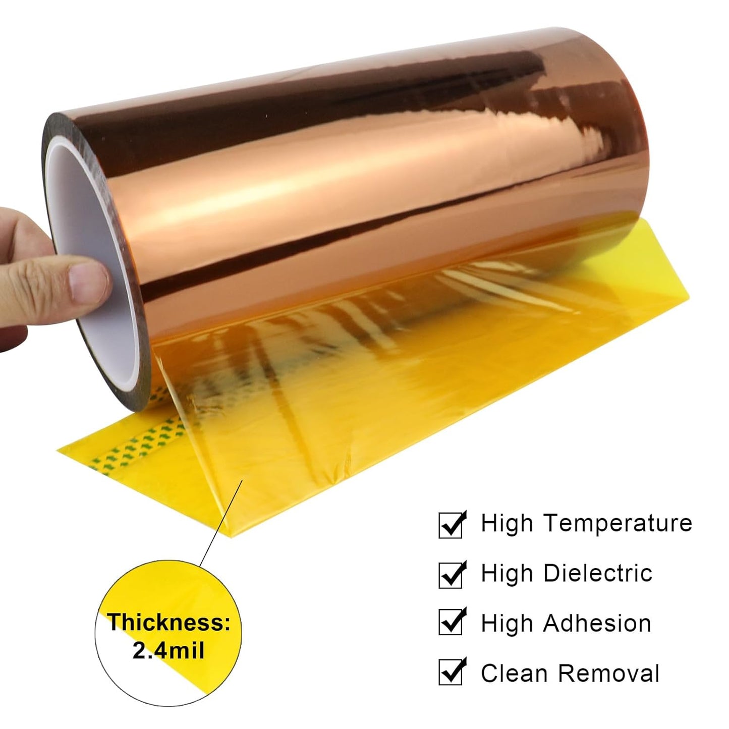 BOMEI PACK Polyimide Tape, 1 Pack High-Temperature Resistant Tape 8inch x 33m(108ft), No Residue Heat-Resistant Tape for Electric Task, 3D Printing, Soldering, Sublimation, Masking Sealer Machine