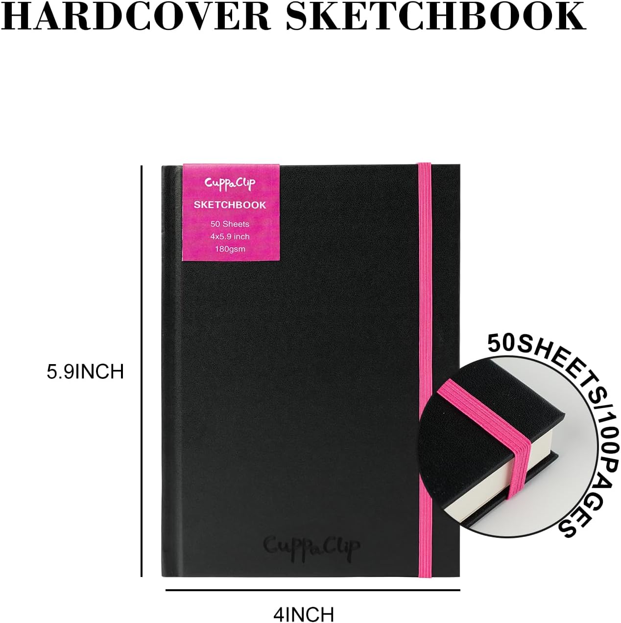CuppaClip Sketch Book Hardcover Drawing Pad 300GSM Acid-Free Paper Spiral Bound Sketchbook 50 Sheets/100 Pages Art Supplies (Hardcover, 4x5.9in)
