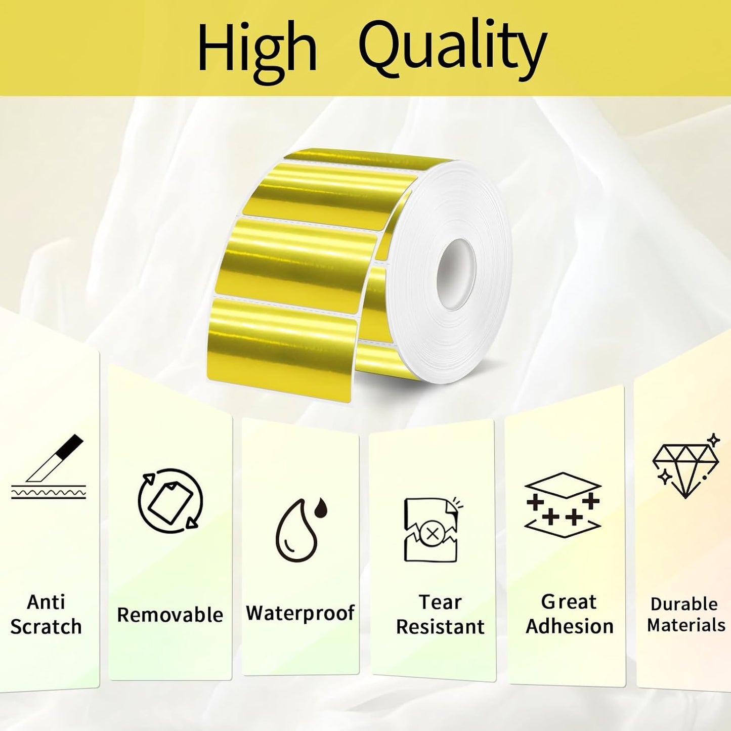 2x1 Inch Thermal Labels, Holographic Gold Thermal Printer Stickers, Waterproof Self-Adhesive Shipping Label Printer Sticker for Barcode, Name, Address, 300 Labels/Roll