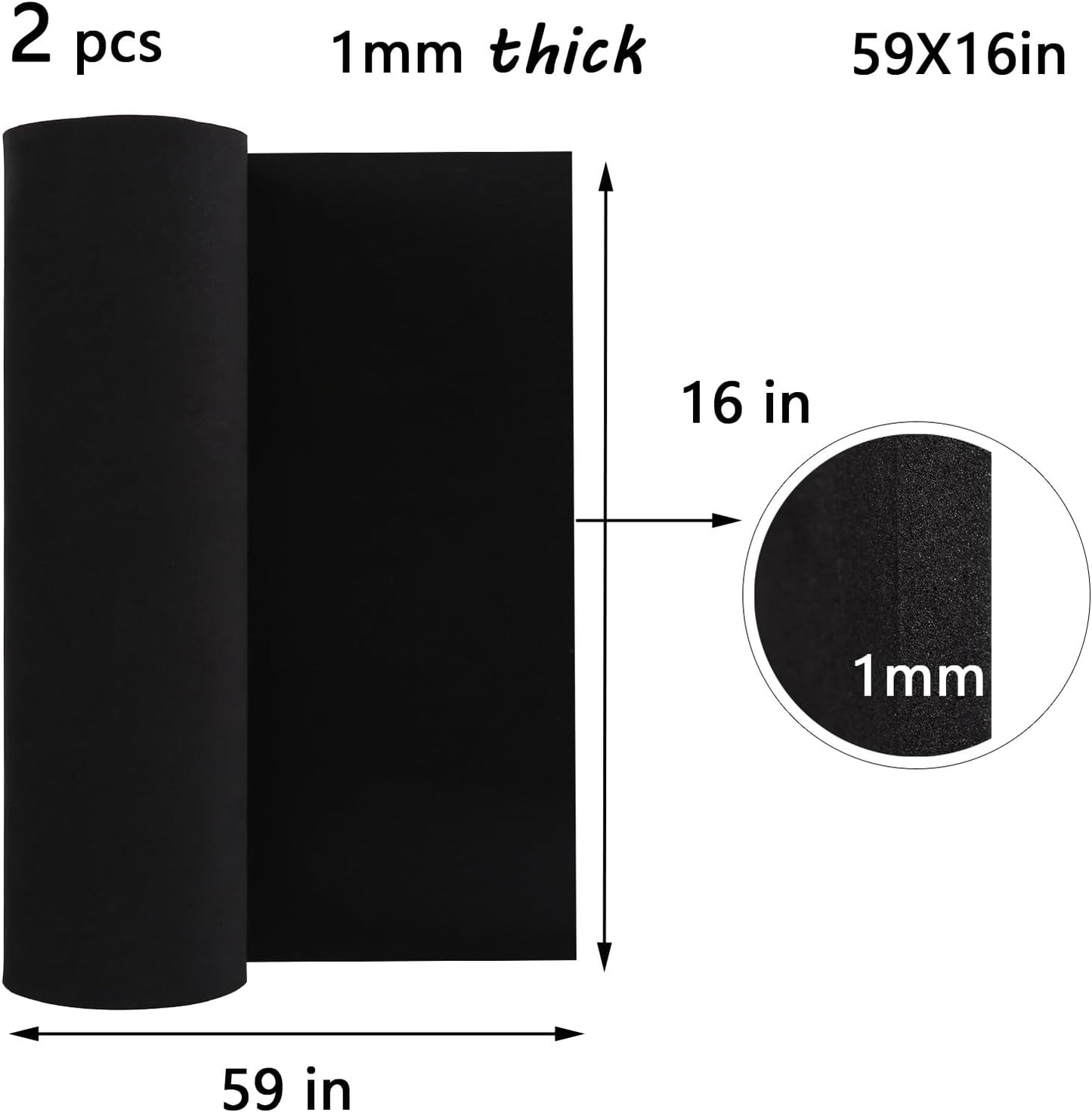 AMZQNART 2Pcs EVA Foam 1mm, Cosplay Foam 16x59 inch Black, High Density 90 kg/m³, for Craft Projects Cosplay Costumes, Fake Weapons, Decorations, Christmas, Easter, Thanksgiving, etc.