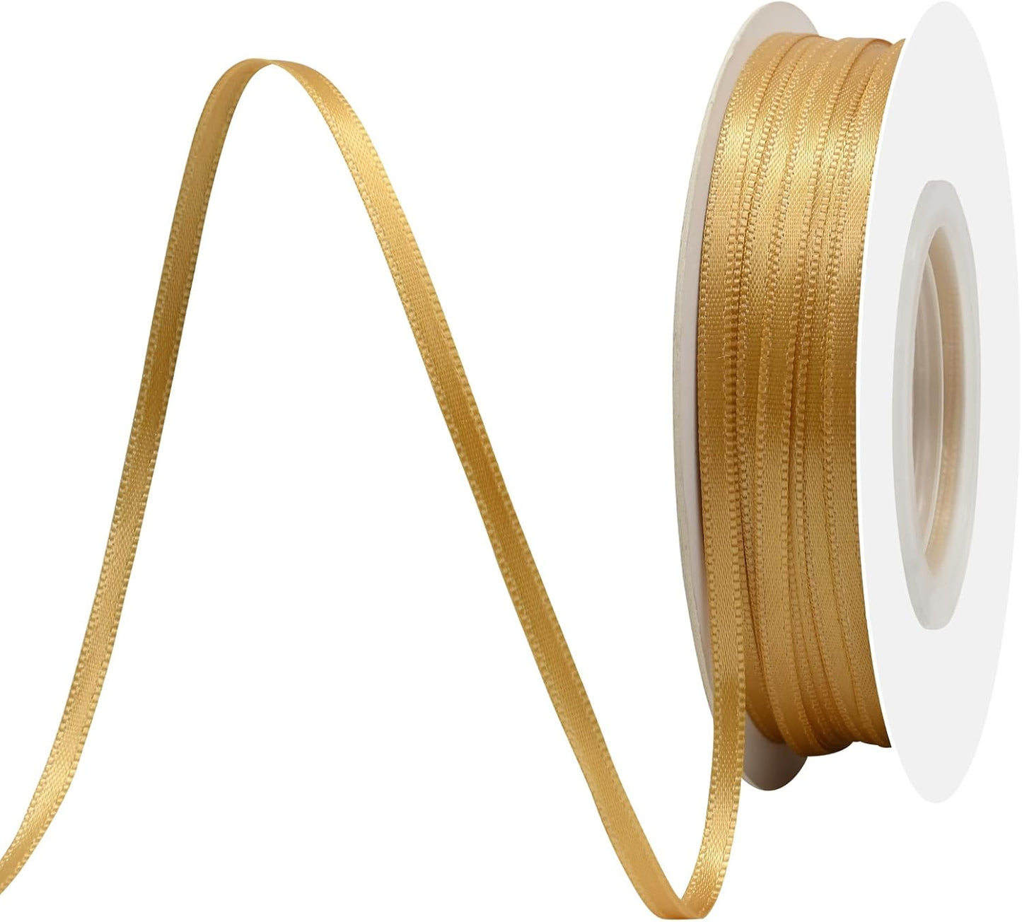 Old Gold Satin Ribbon 1/8" X 50 Yards Solid Color Double Faced Ribbons Perfect for Crafts Wedding Decor Bow Making Arts Sewing and More