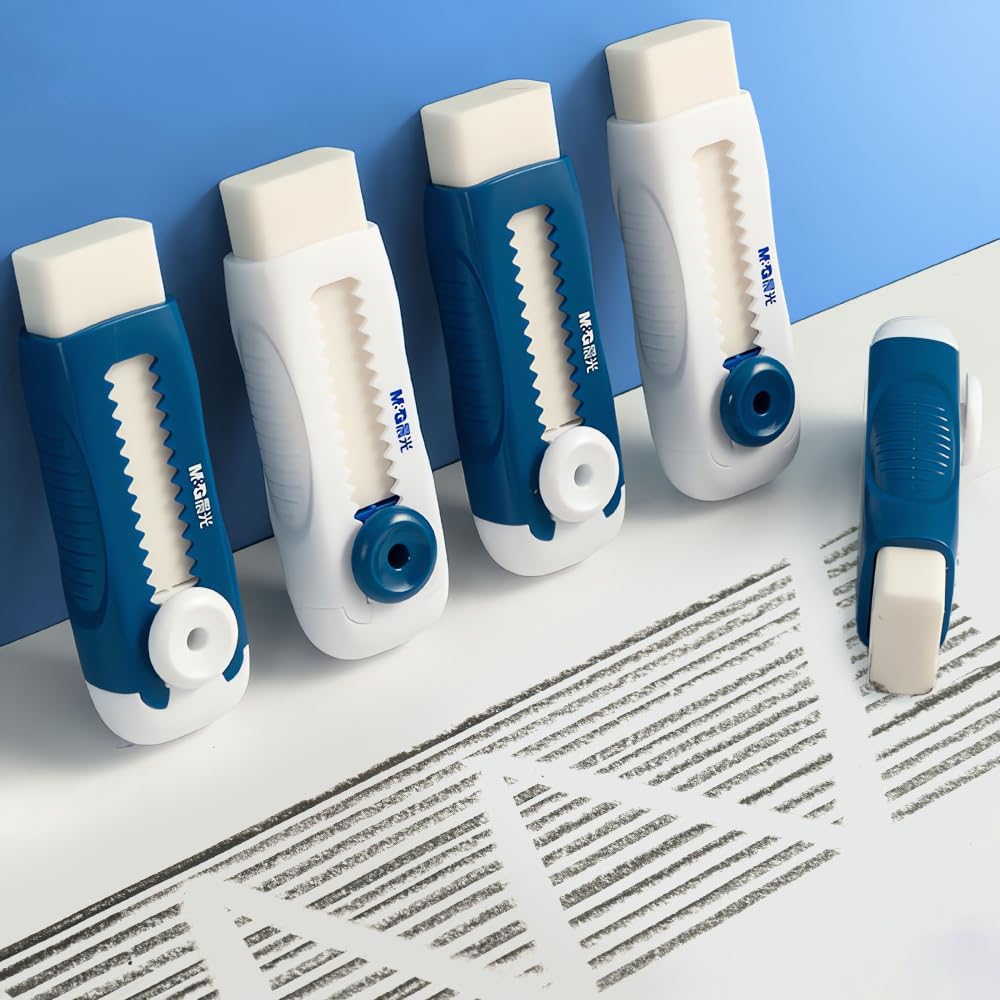 M&G 4 Pack Erasers Sliding Retractable Eraser, Soft White Color Cute Erasers Push Pull Eraser with Plastic Sleeve for Students Kids, School Office Home Supplies