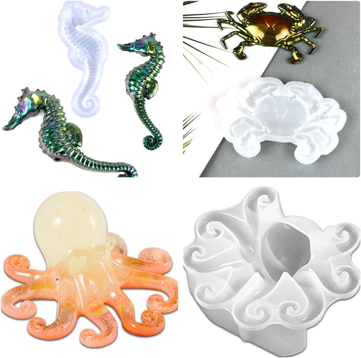 3 Pcs Marine Resin Molds Set Seahorse Octopus Crab 3D Animal Silicone Epoxy Molds for DIY Resin Concrete Desktop Aquariums Fish Tanks Ocean Animal Themed Home Decor Party Supplies Ideal Presen