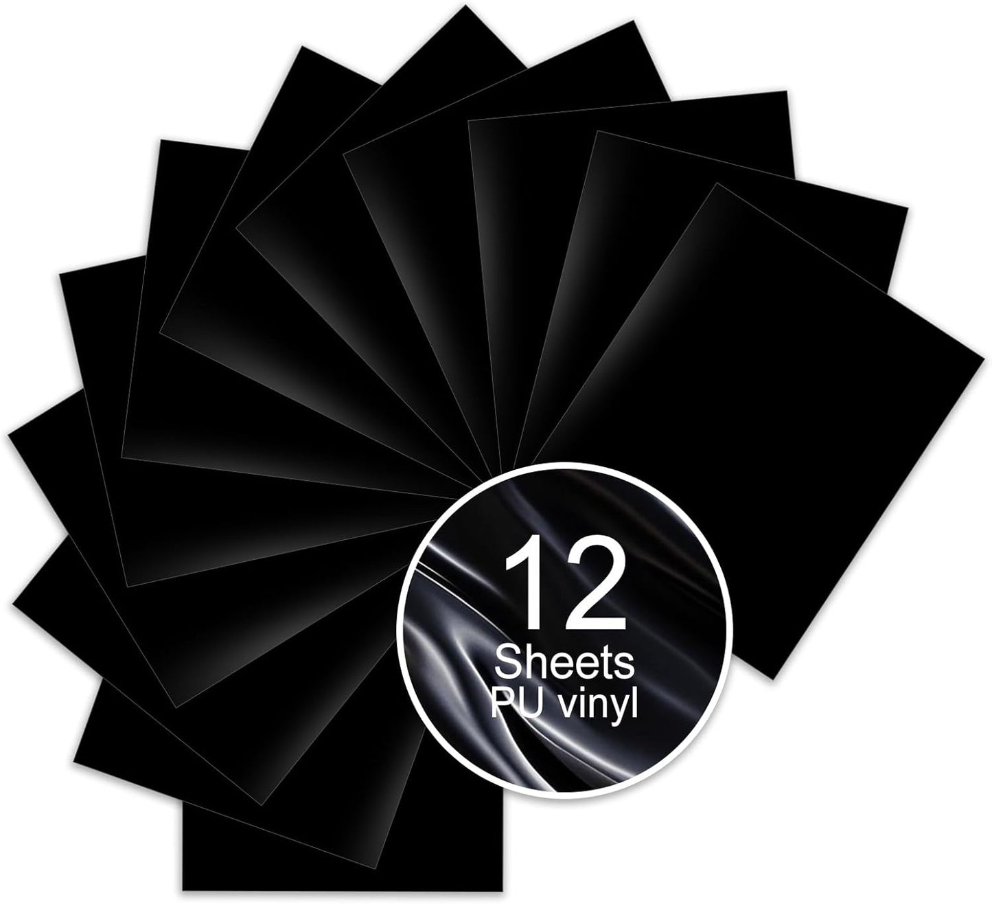 Black PU Heat Transfer Vinyl, 12 Pcs 12"x10" HTV Sheets – Soft & Stretchable Iron-On Vinyl, Easy to Cut & Weed, Compatible with Cricut & Silhouette – Great for DIY Family Shirts & Crafts