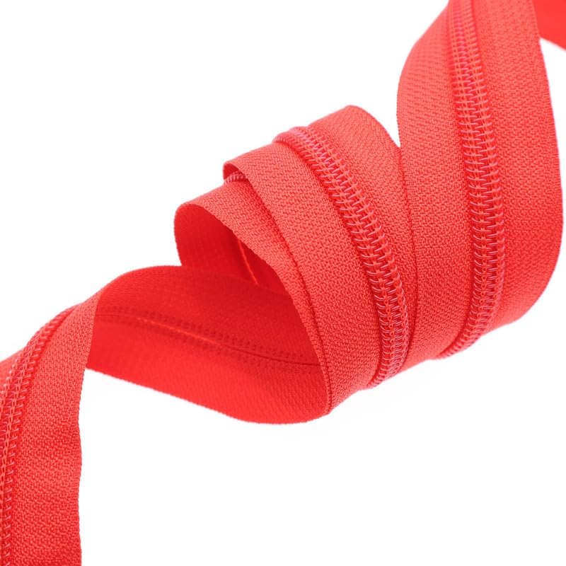 Leekayer #5 Red Nylon Zippers by The Yards Bulk 10 Yards Coil Zipper Tape with 25pcs Zipper Sliders for DIY Tailor Sewing Craft,Bag,Luggage,Dress,Sofa Cushion,Pillow(Red)
