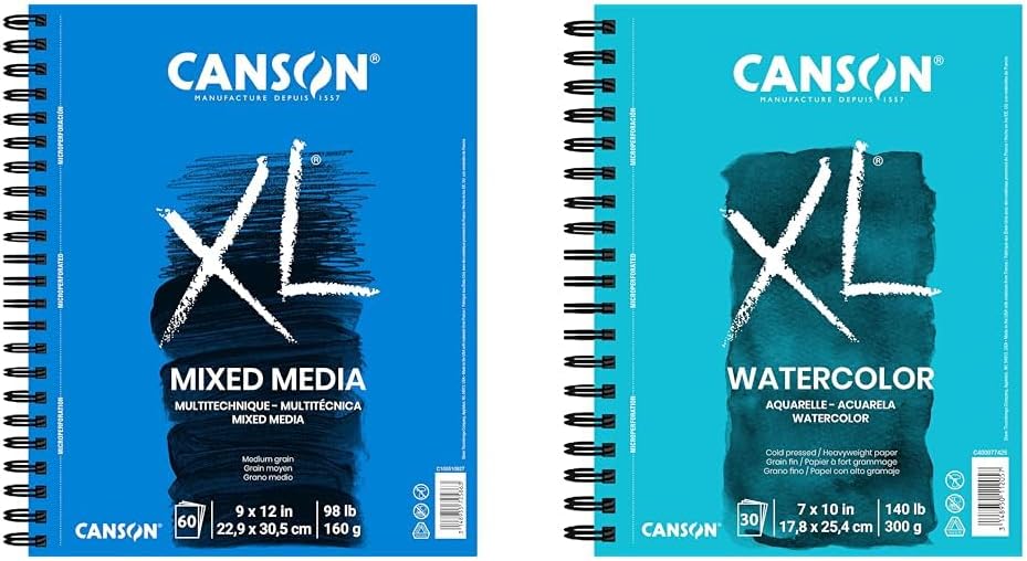 Canson XL Series Mixed Media and Watercolor Paper Pads, 9x12 in 60 Sheets and 7x10 in 30 Sheets