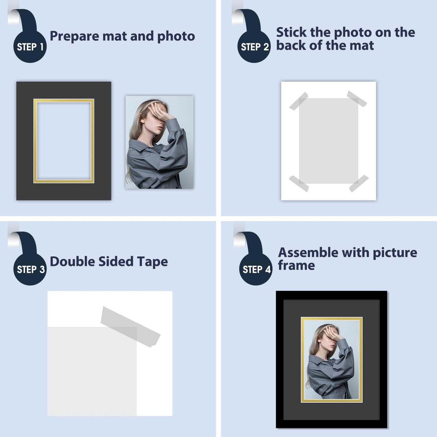 Mat Board Center, Double Mat - Acid Free, 8-ply Thickness, White Core - for Pictures, Photos, Framing (Black Over Gold, 8x10 for 5x7, Pack of 5)