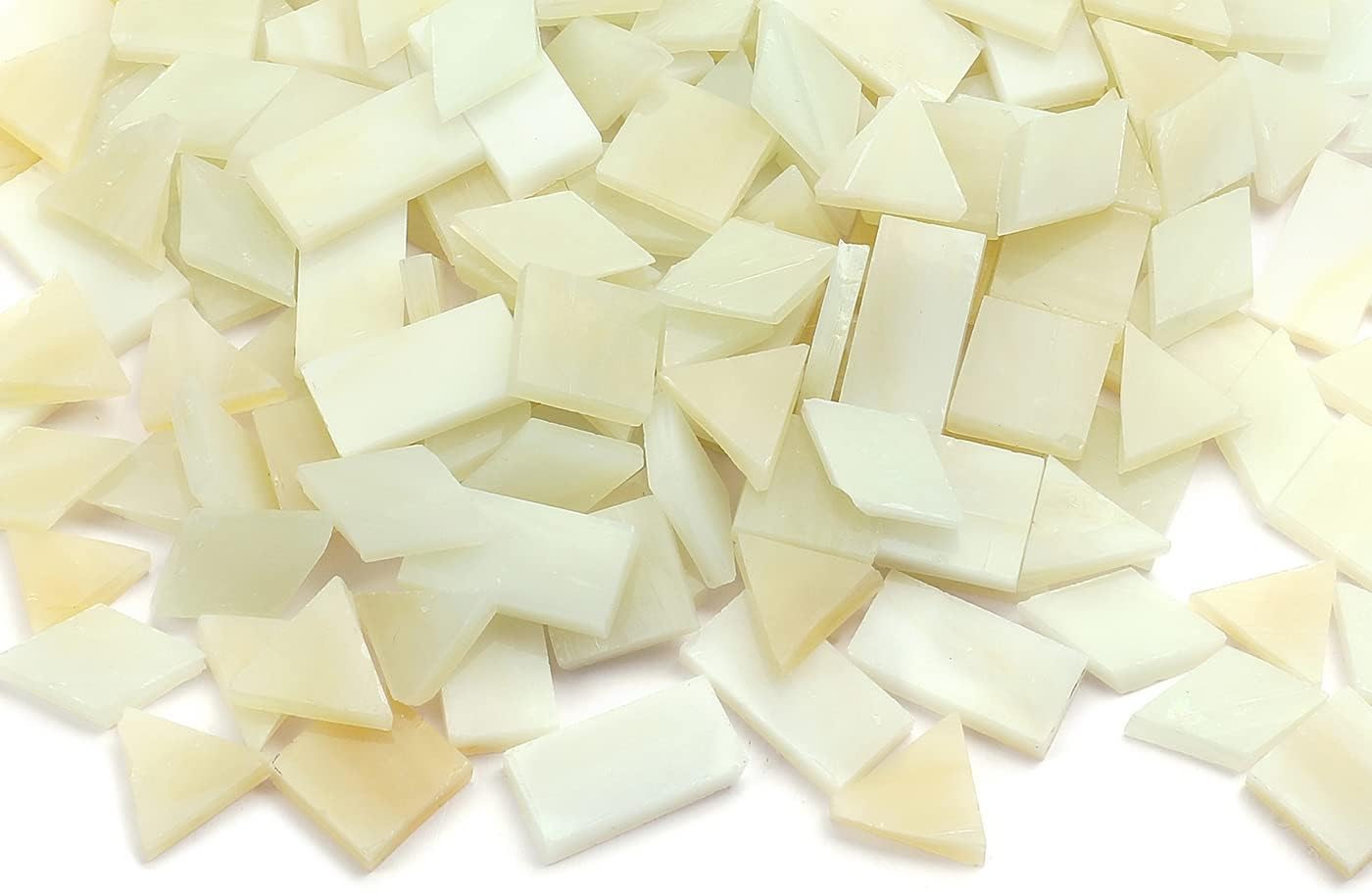 Multi-Color Options, Lanyani 200 Pieces Glass Mosaic Tiles for Crafts,4 Shapes Mixed Colorful Glass Tiles Tiffany Stained Glass Pieces for Mosaic,Cream