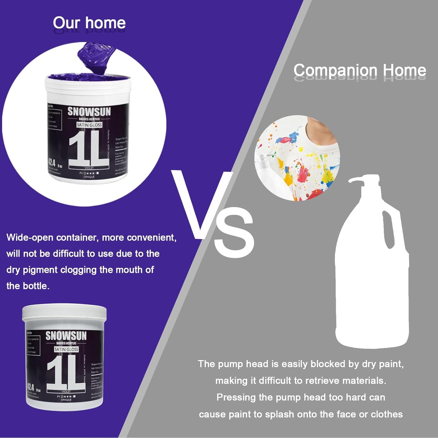 SNOWSUN Acrylic Paints, Large Bulk Heavy Body Acrylic Paint (42.4 oz, 1L) - Non Toxic Gloss Thick Art Paint for Multi-Surface, Canvas Wood Ceramic and Leather, Stone Craft, for Artists & Beginners, Violet