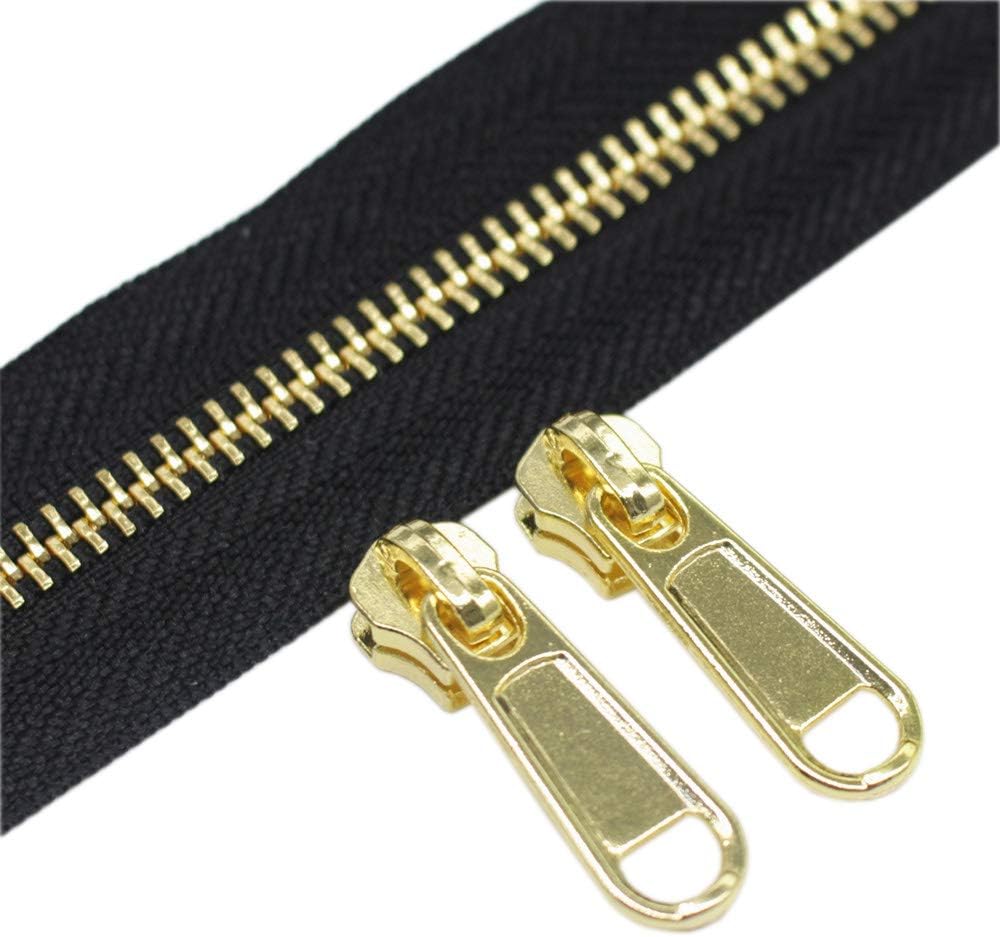 YaHoGa #5 Metal Zippers by The Yard Bulk 4 Yards + 10 pcs Sliders for Bags DIY Sewing Tailor Crafts (Gold Teeth)