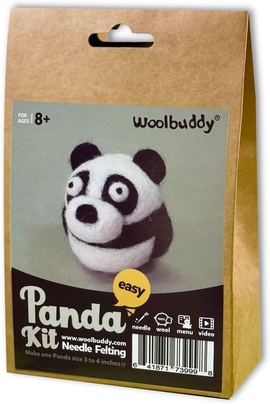 Woolbuddy Needle Felting Kit for Beginners & Adults – Panda DIY Felt Animal Starter Kit with Natural Wool Roving, Felting Needles & Step-by-Step Instructions
