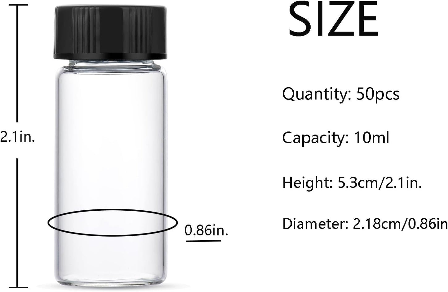 10ml Clear Small Glass Vials 50pcs with Screw Caps(50pcs)