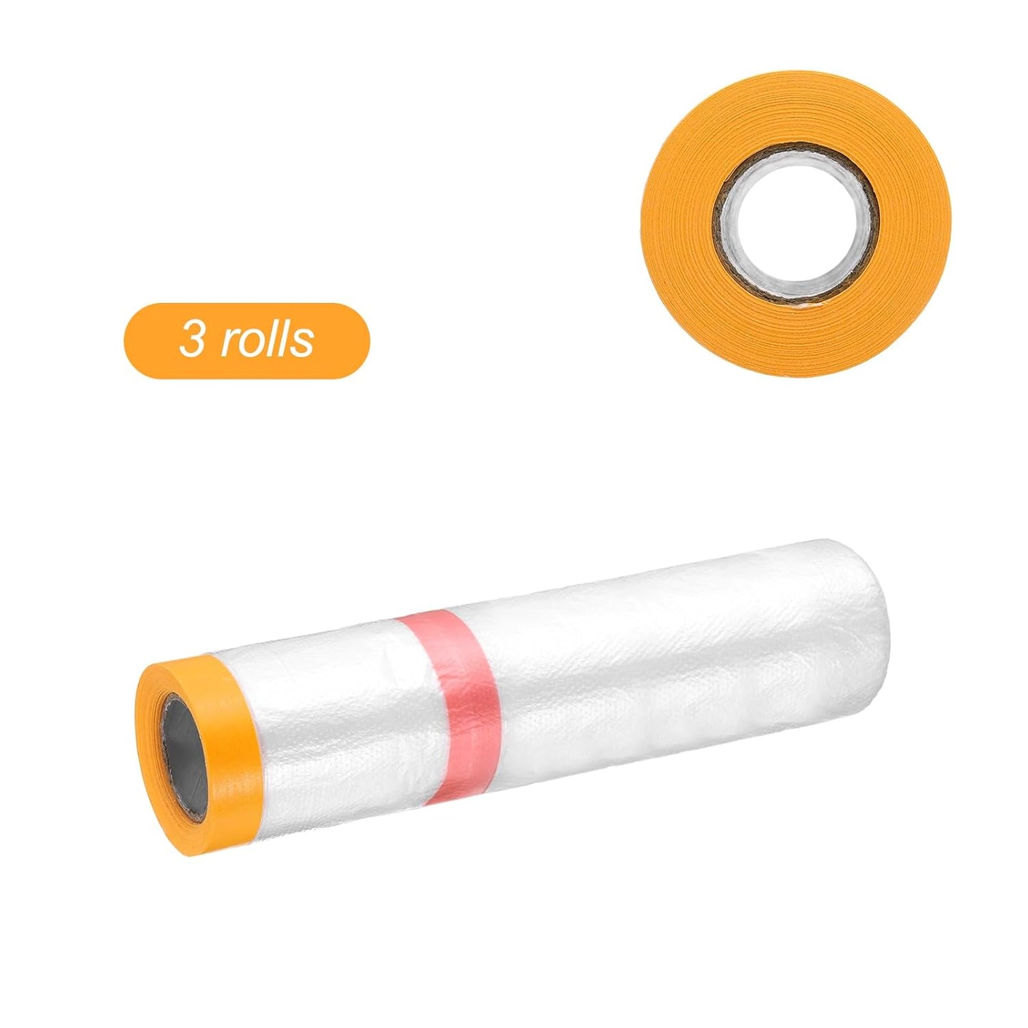 HARFINGTON 3 Rolls Pre-Taped Masking Film 126" x32.8ft Double Adhesive Tape and Drape Painters Plastic Drop Cloth Film with Tape Plastic Sheeting for Automotive Painting Covering