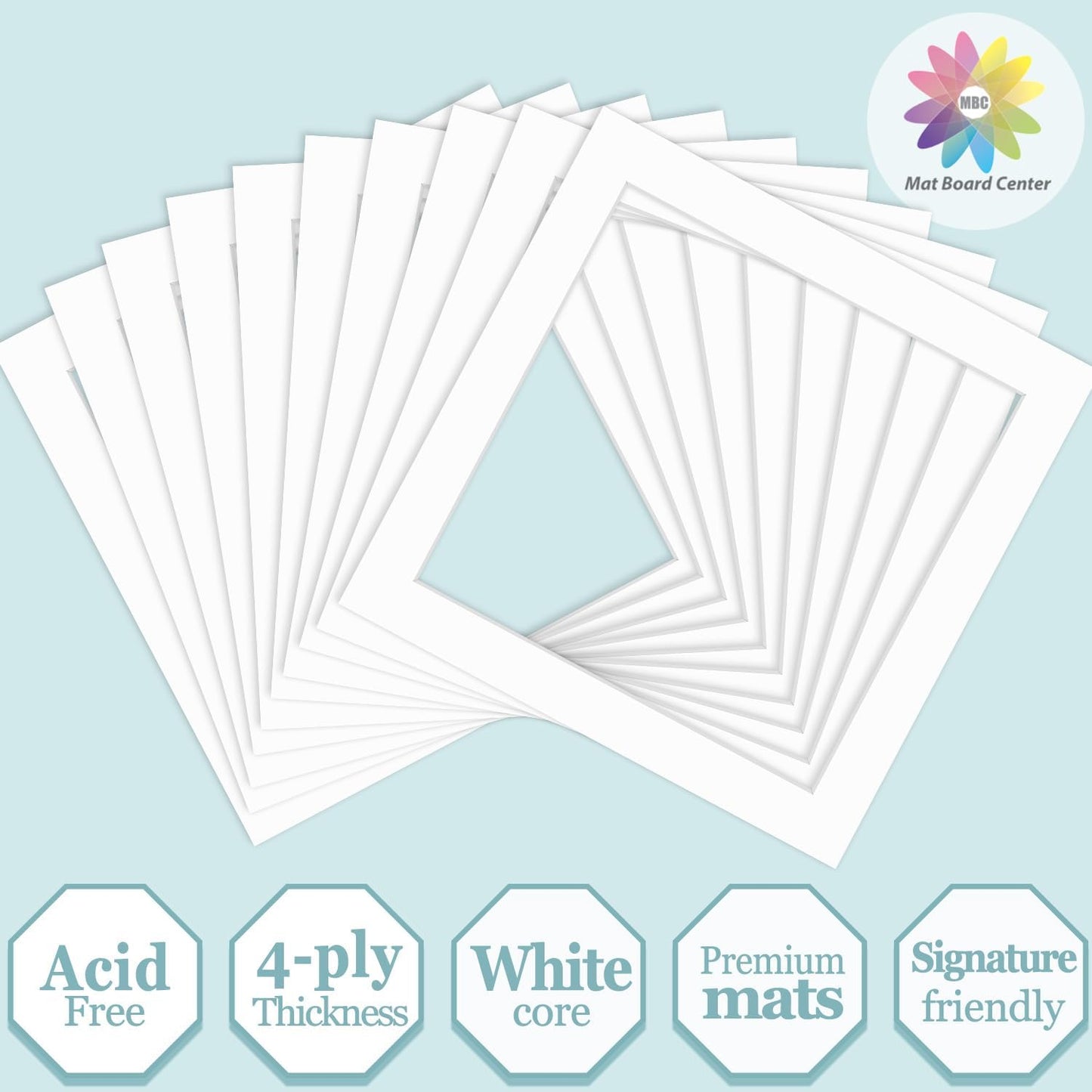 MBC Mat Board Center, 10 Pack 12x12 for 10x10 White Picture Mats Frame Mattes, Bevel Cut, Acid Free, 4-ply Thickness