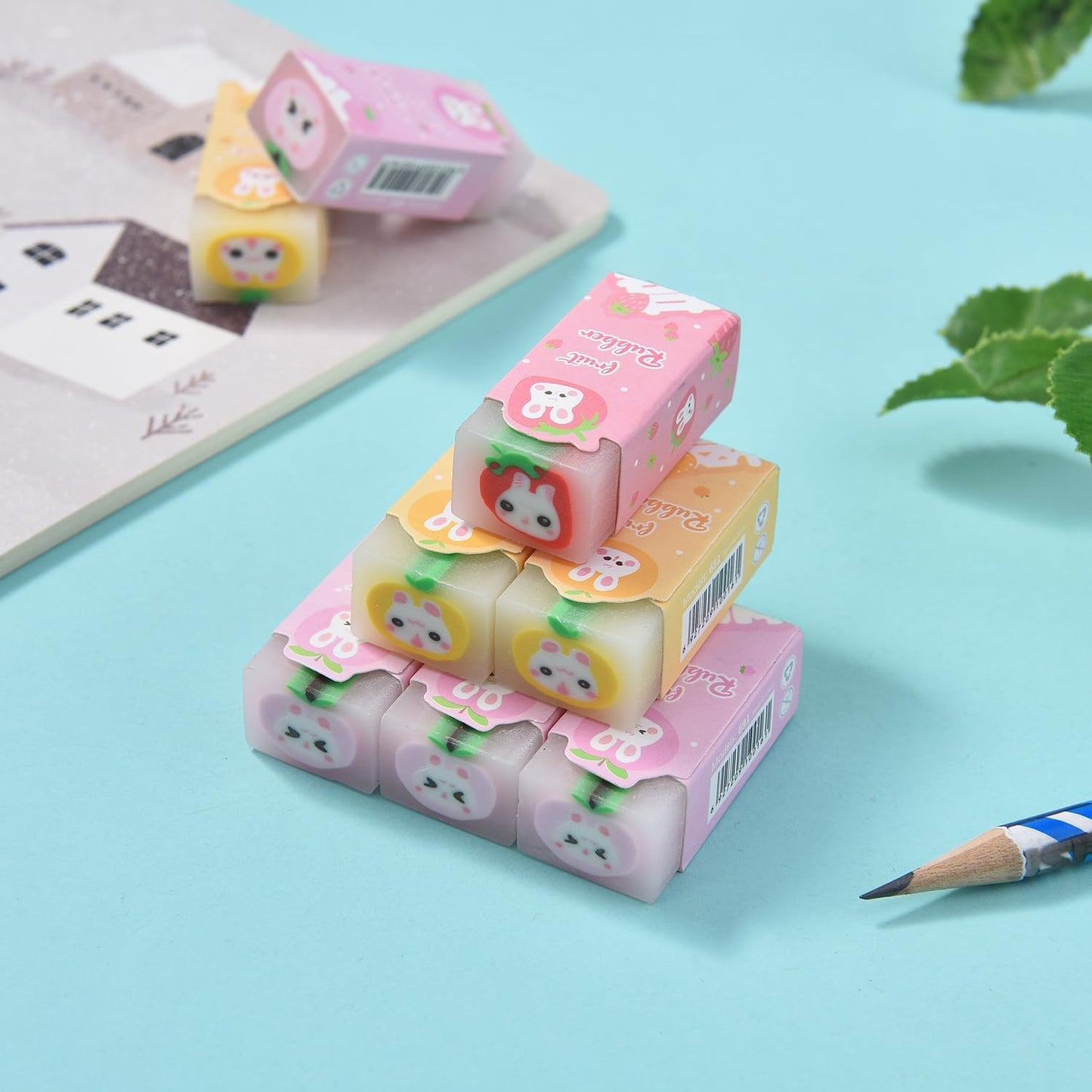 18 Pack Fruit Rabbit Jelly Erasers for Kids, Kawaii School Supplies Prize Gifts Party Favors