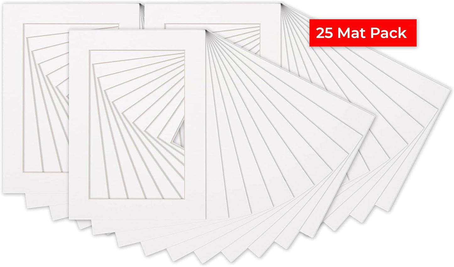 5x7 Mat for 8.5x11 Frame - Precut Mat Board Acid-Free White 5x7 Photo Matte Made to Fit a 8.5x11 Picture Frame, Premium Matboard for Family Photos, Show Kits, Art, Picture Framing, Pack of 25 Mats