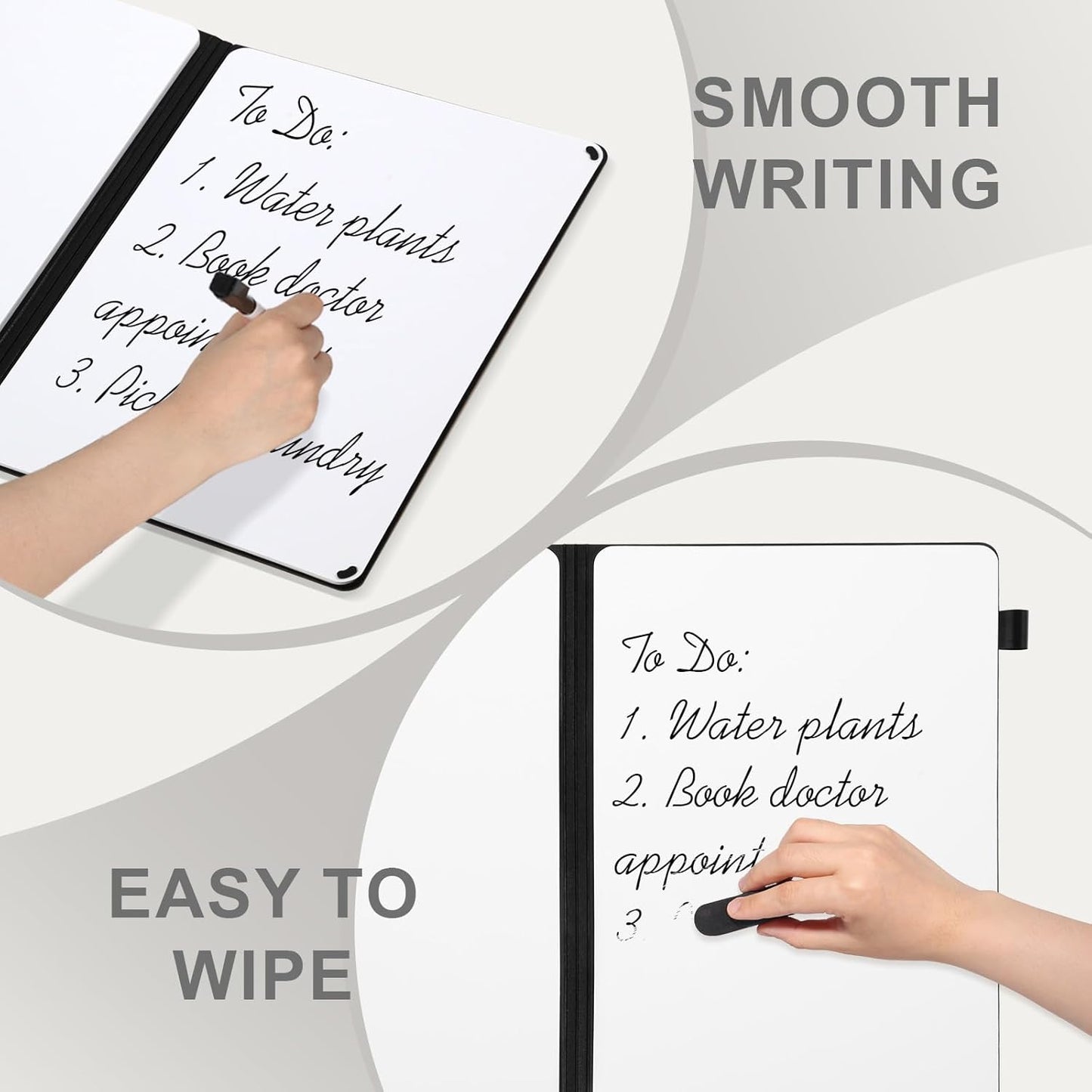 AGM Portable White Board Dry Erase Notebook, 12" x 9" Double Sided Folding Whiteboards with 3 Pens, Small Travel Dry Erase Board Skin-Friendly Material for Study, Meeting, Planning, Dark