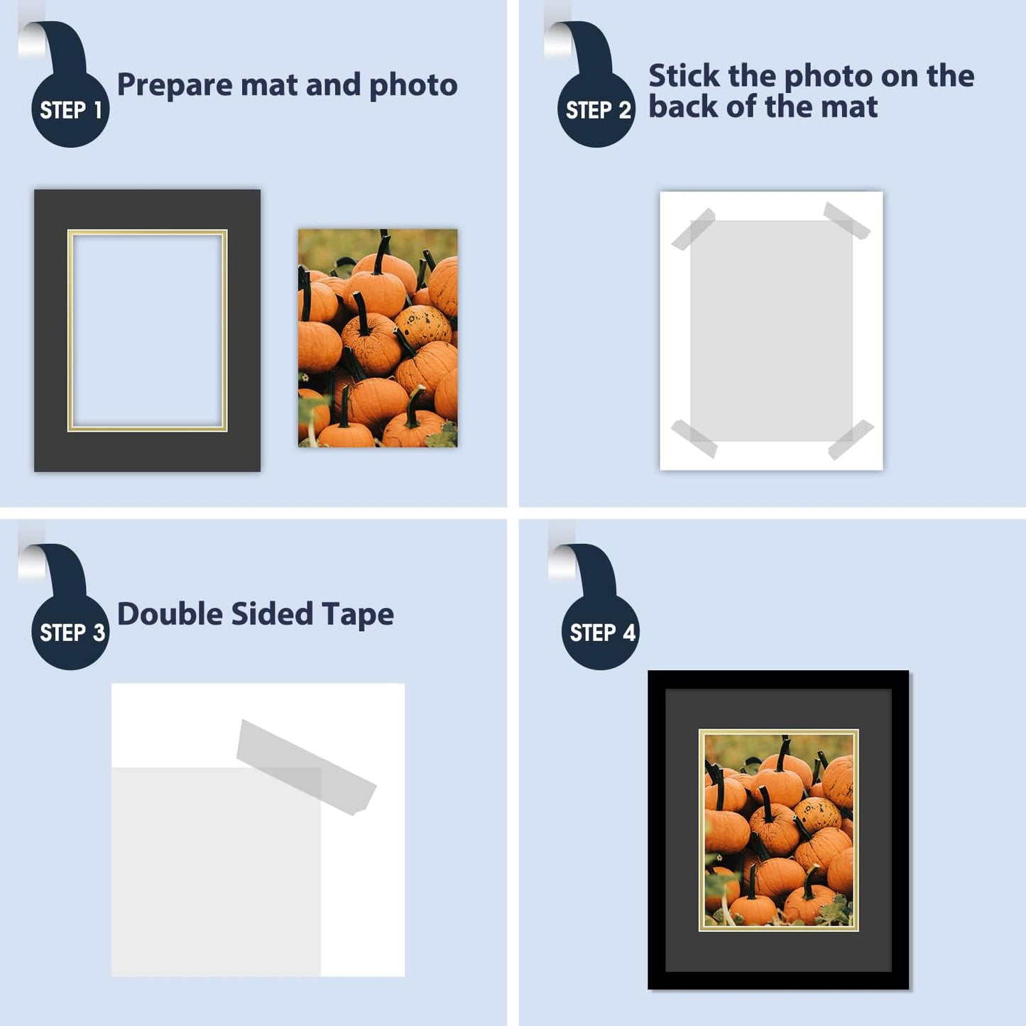 Mat Board Center, Double Mat - Acid Free, 8-ply Thickness, White Core - for Pictures, Photos, Framing (Black Over Gold, 16x20 for 11x14, Pack of 5)