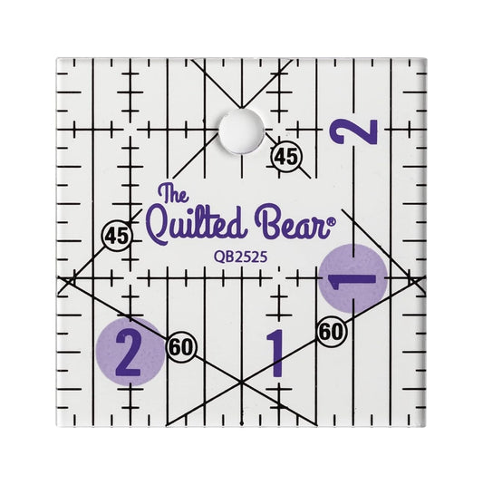 The Quilted Bear Quilting Rulers - Transparent Acrylic Non Slip Quilting, Patchwork & Sewing Ruler with Clear Black Lines & 30, 45 & 60 Degree Angles for Perfect Accuracy & Precision (2.5" x 2.5")