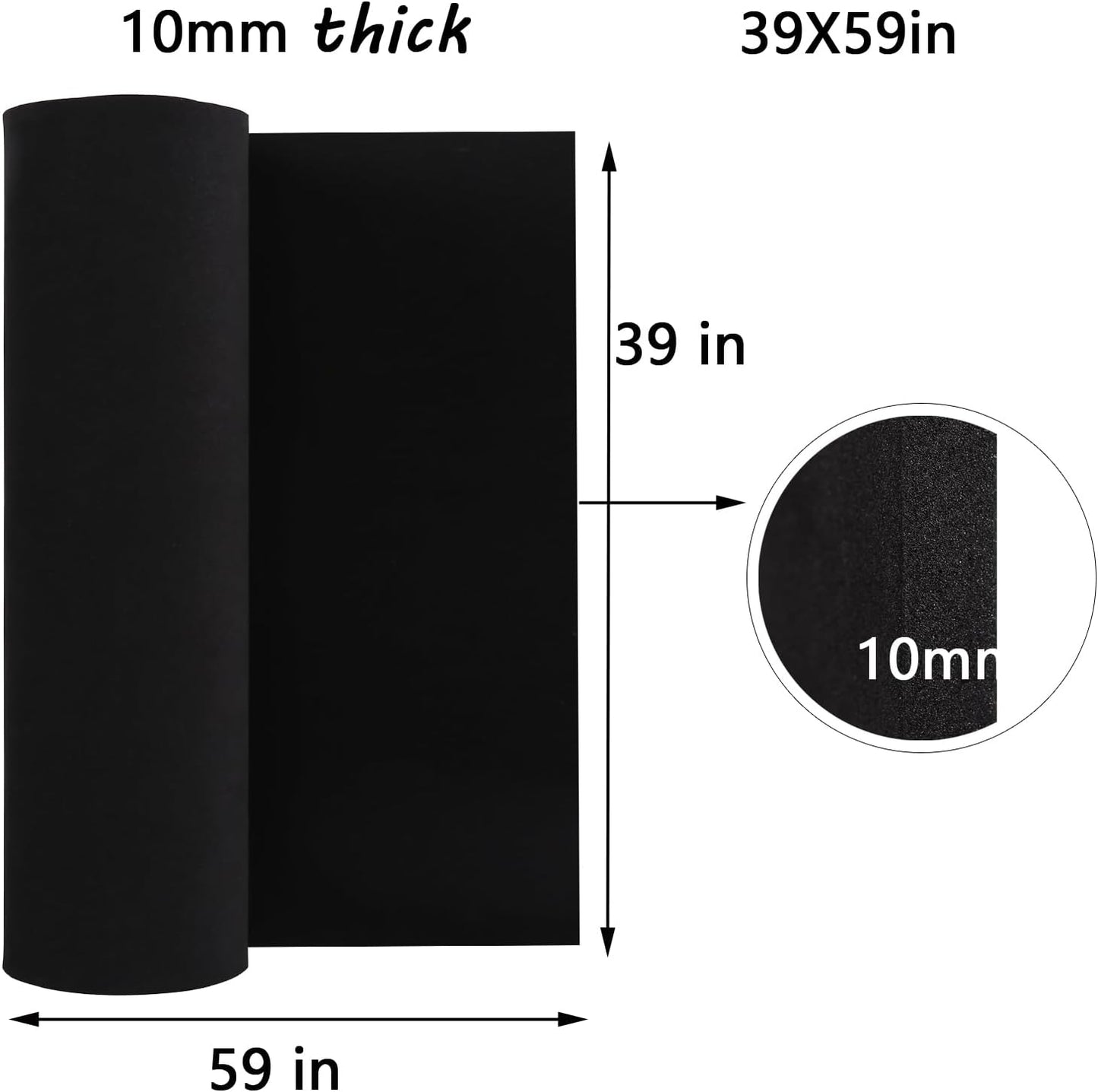 AMZQNART EVA Foam, Cosplay Foam Roll, Size 10mm Thick 39 x 59in (16sqft) Suitable for Large Foam Cosplay Modeling, DIY Projects, Crafts, Ultra High Density 90 kg/m3. Black