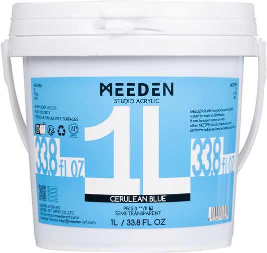 MEEDEN Cerulean Blue Acrylic Paint: 1 L /33.8 oz Heavy Body Gloss Non-Toxic - Thick Art Paints for Canvas Crafts Wood Metal Plastic Wall