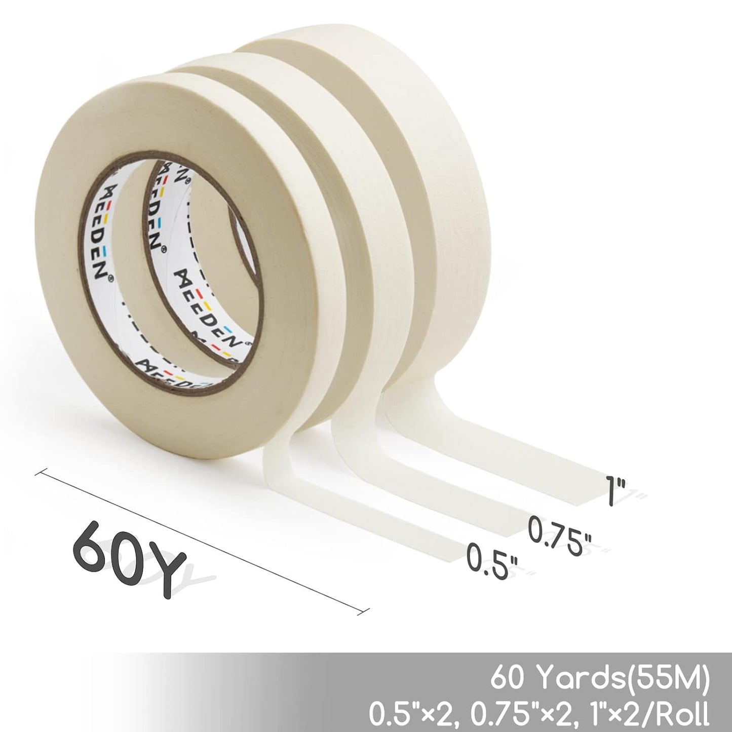 MEEDEN 6 Packs White Artist Tape, 0.5" 0.75" 1.0" x 60 Yard, Multi-Sized Masking Art Tape, Acid-Free Painters Tape for Painting Drafting Canvas Framing, General Purpose for Craft, Office, School