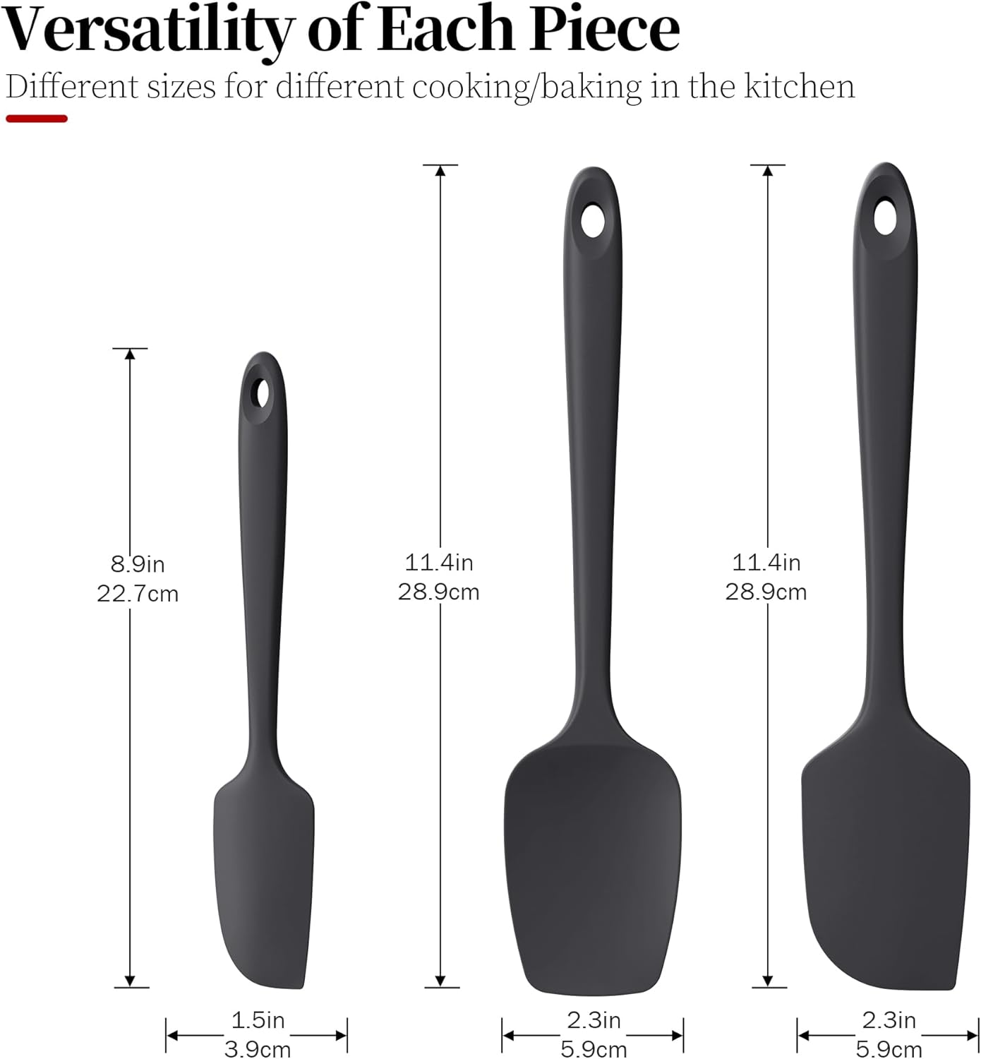 Heat Resistant Silicone Spatula Set of 3, Luxiwise 600ºF High Temp Baking Scraper Cooking Utensils Non-Stick BPA-Free for Seamless Mixing, Folding, Scraping with Rubber Kitchen Essentials (Black)