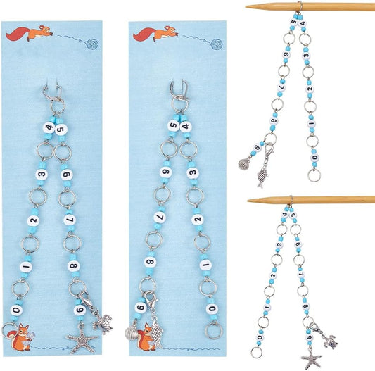 NBEADS 2 Styles Sea Animal Knitting Row Counter Chains, Acrylic Number Stitch Markers Glass Beaded Crochet Stitch Marker Crocheting Accessories for Weaving Sewing Quilting