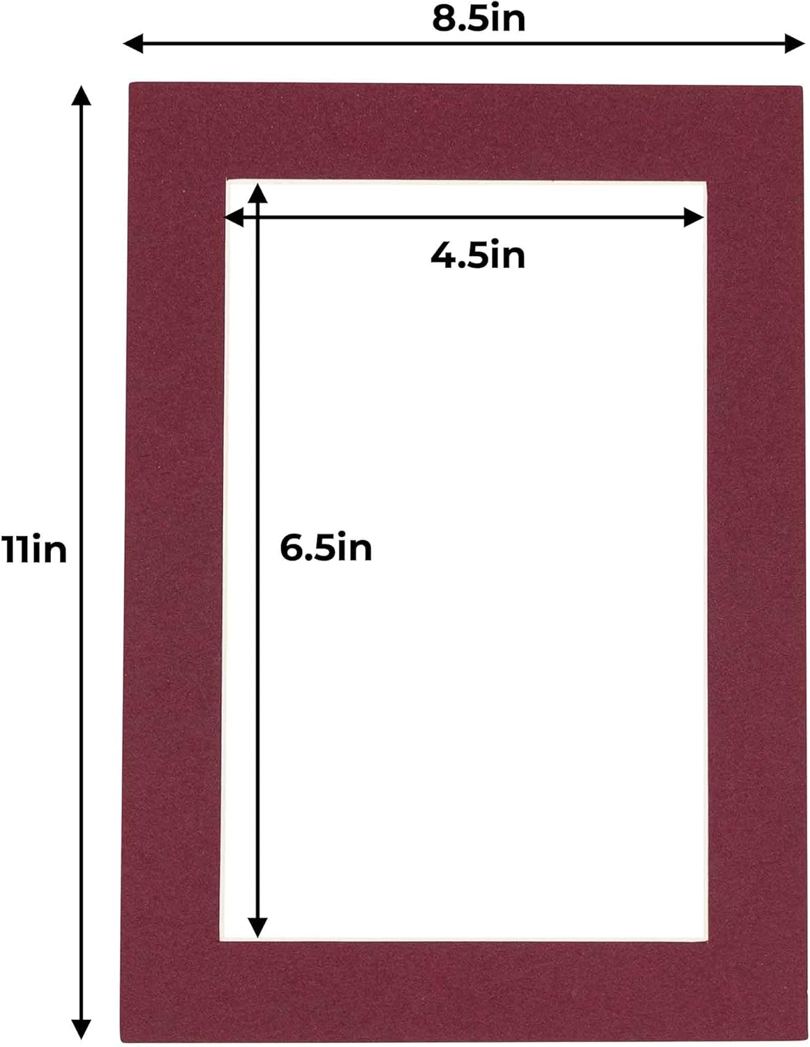 5x7 Mat for 8.5x11 Frame - Precut Mat Board Acid-Free Show Kit with Backing Board, and Clear Bags Maroon 5x7 Photo Matte Made to Fit a 8.5x11 Picture Frame Matboard for Framing, Pack of 10 Mats