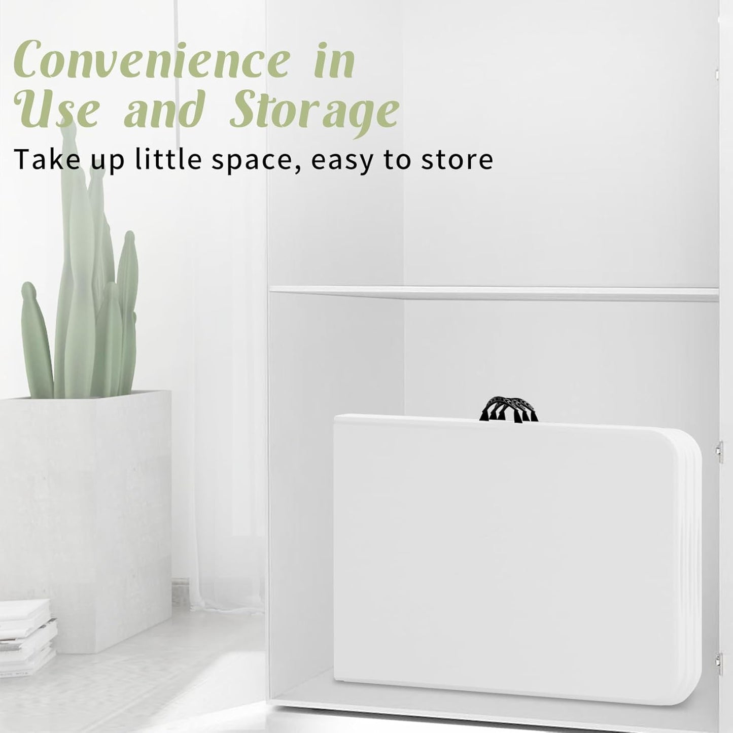 2 Pack 6 FT Folding Tables White Foldable Table, Fold-in-Half with Carrying Handle Portable Plastic Rectangular Table for Party, Dining, Wedding, Camping, Picnic, Indoor Outdoor Events