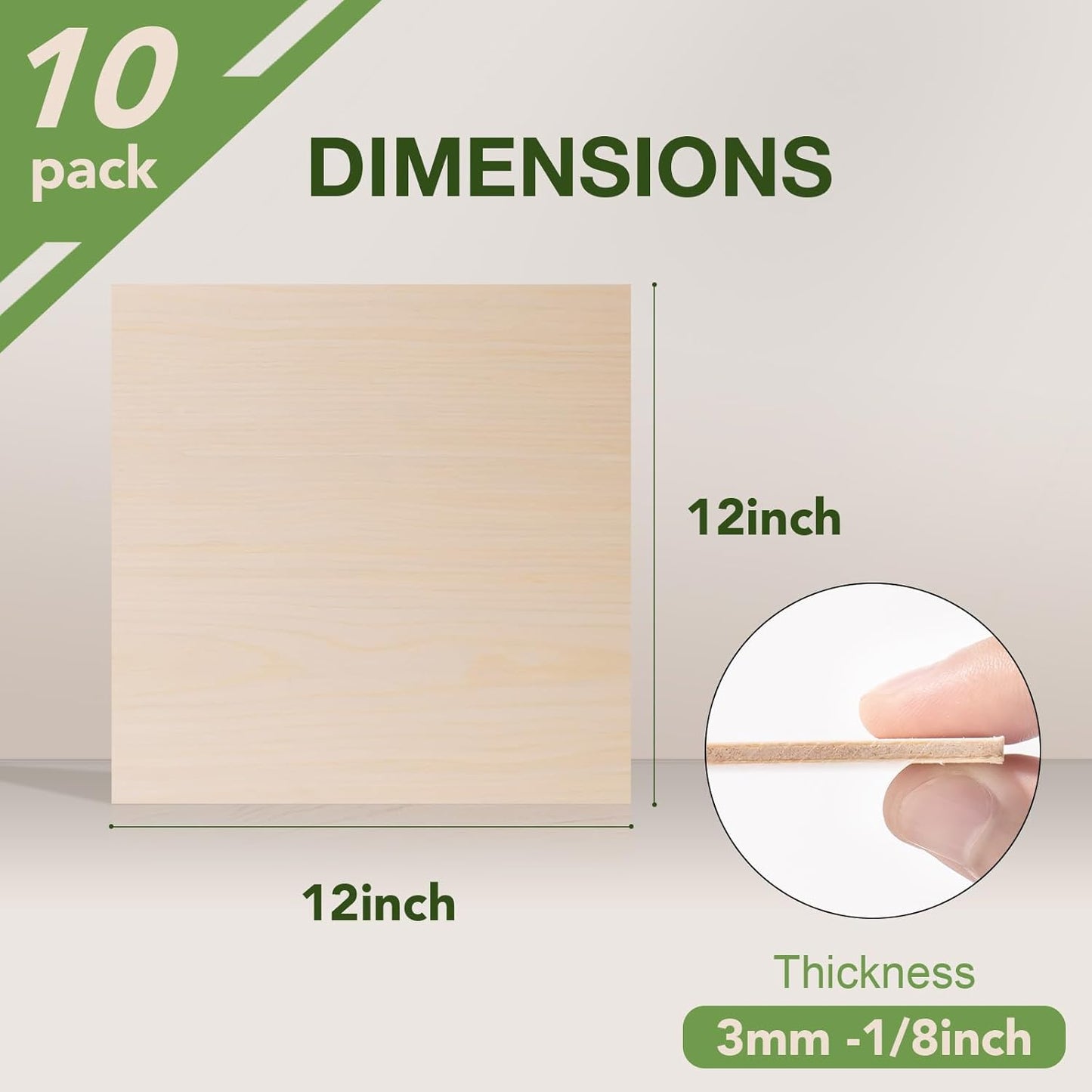 10 Pack Maple Plywood Sheets, 12 x 12 x 1/8 Inch, 3mm Plywood for Laser Cutting, Thin Unfinished Wood Sheets for Architectural Models, Wood Burning and DIY Wood Crafts