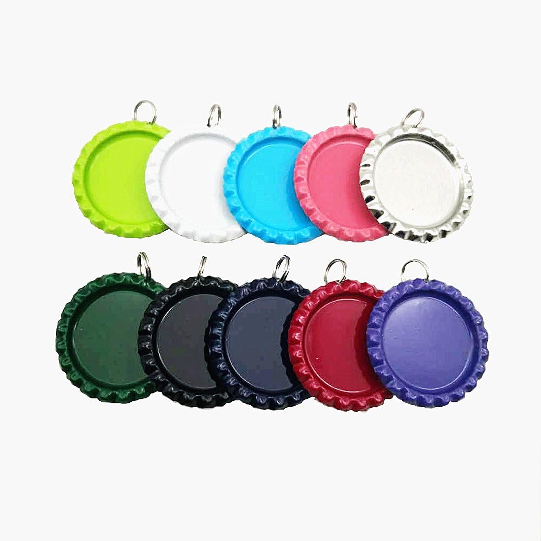 Mixed Colors Flat Bottle Caps with Holes and Rings – 1 Inch Aluminum Bottle Cap Pendants for DIY Jewelry, Crafts, Keychains – 50 PCS
