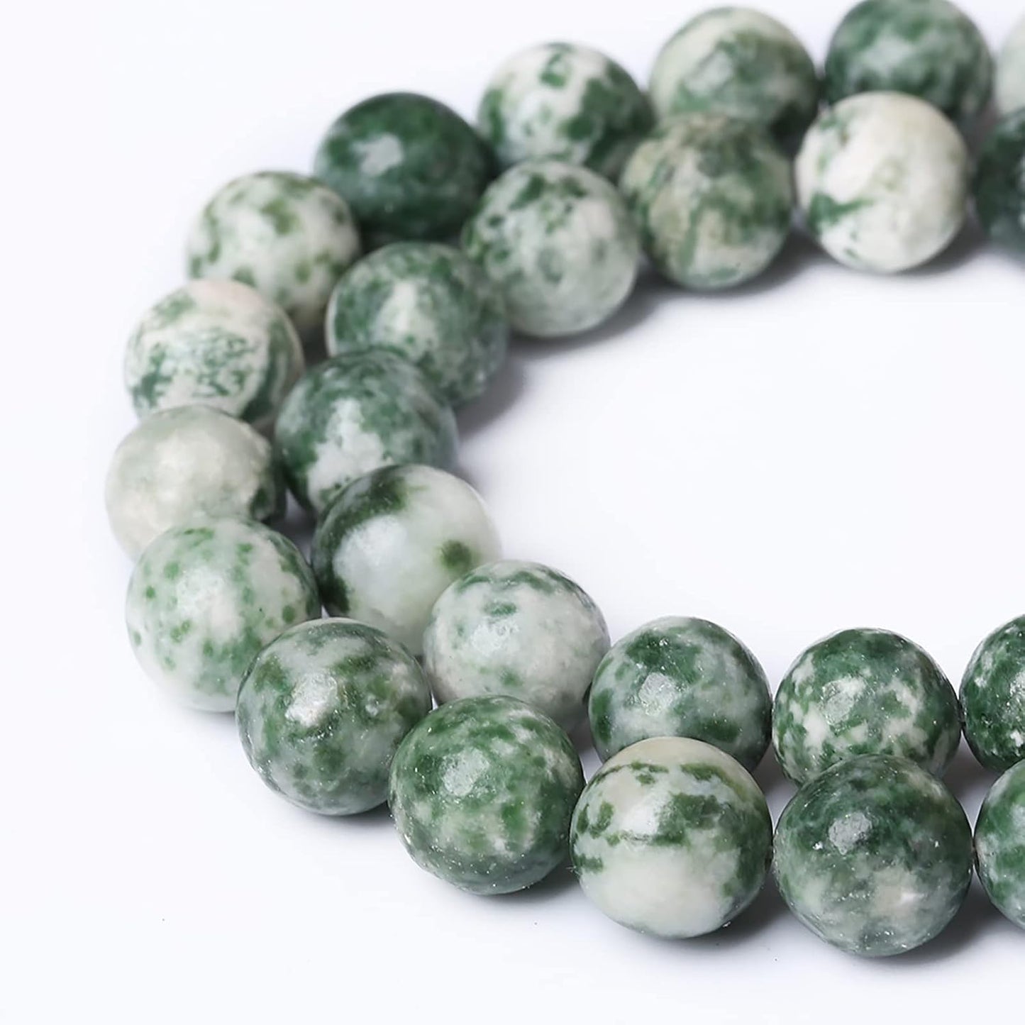36pcs 10mm Natural Green Spot Stone Stone Beads for Jewelry Making Loose Spacer Round Beads DIY Bracelets Necklaces 15" (10mm, Green Spot Stone)